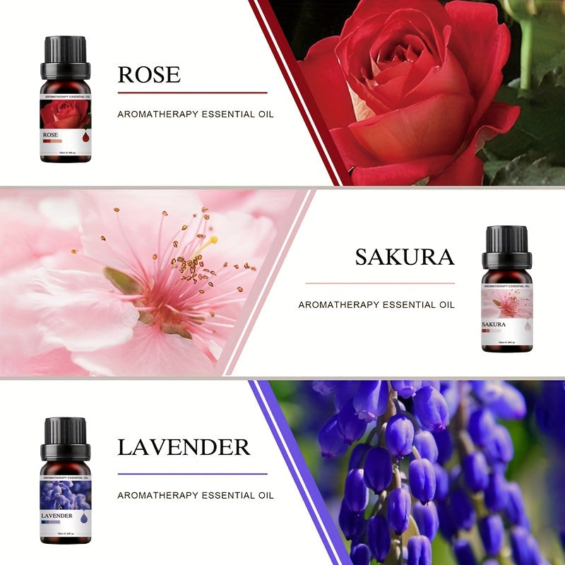 Conjunto de 6 Frascos de Óleos Essenciais | Cada 10ML, Inclui Difusor, Vela, Queimador, Pedra, Humidificador, Uso em Carro & Casa, Presente de Natal Perfeito