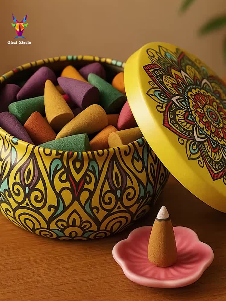 QICAI XIAOLU Cone de Luxo Artesanal - 5 Aromas (Rosa, Lavanda, Jasmim, Oud/Agarwood, Artemísia) em Recipiente de Mármore, Varinha de Purificação à Base de Plantas para Yoga, Meditação, Auxílio ao Sono, Presente Relaxante para Homens