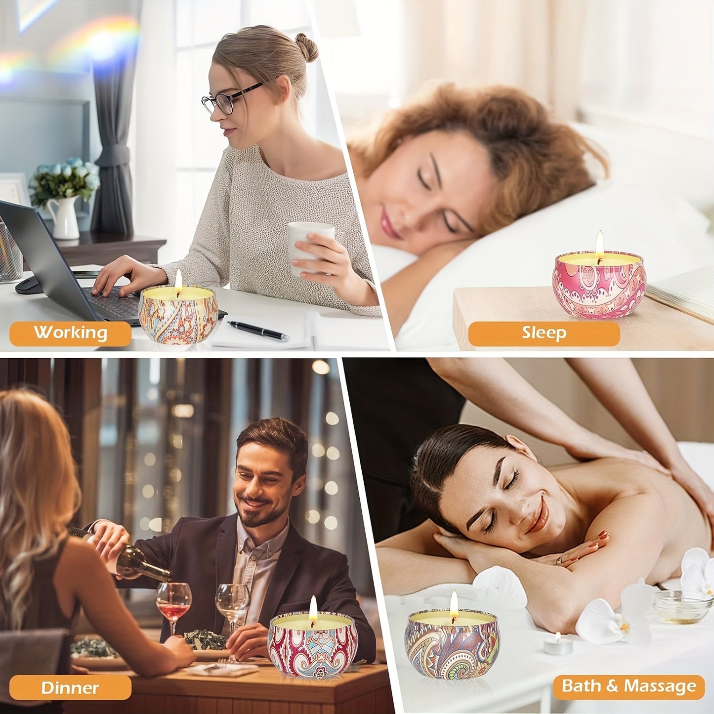 Kit de 4 Velas Aromáticas com 4 Fragrâncias: Gardênia, Fresia, Campainha, Lavanda. Potes Sortidos. Ideal para Yoga, Meditação, Natal, Feriados e Festas. Melhora o Ambiente. Presente Festivo Perfeito. Uso em Todas as Estações