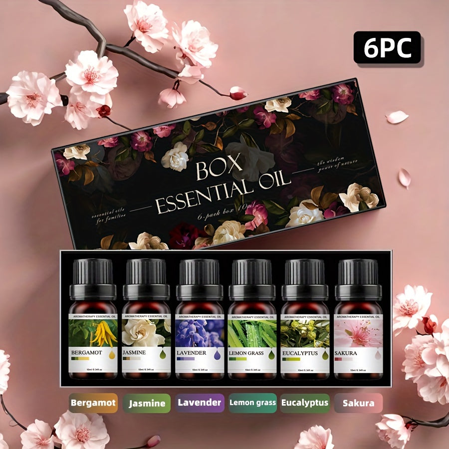 Conjunto de 6 Frascos de Óleos Essenciais | Cada 10ML, Inclui Difusor, Vela, Queimador, Pedra, Humidificador, Uso em Carro & Casa, Presente de Natal Perfeito