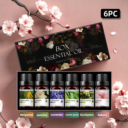 Conjunto de 6 Frascos de Óleos Essenciais | Cada 10ML, Inclui Difusor, Vela, Queimador, Pedra, Humidificador, Uso em Carro & Casa, Presente de Natal Perfeito