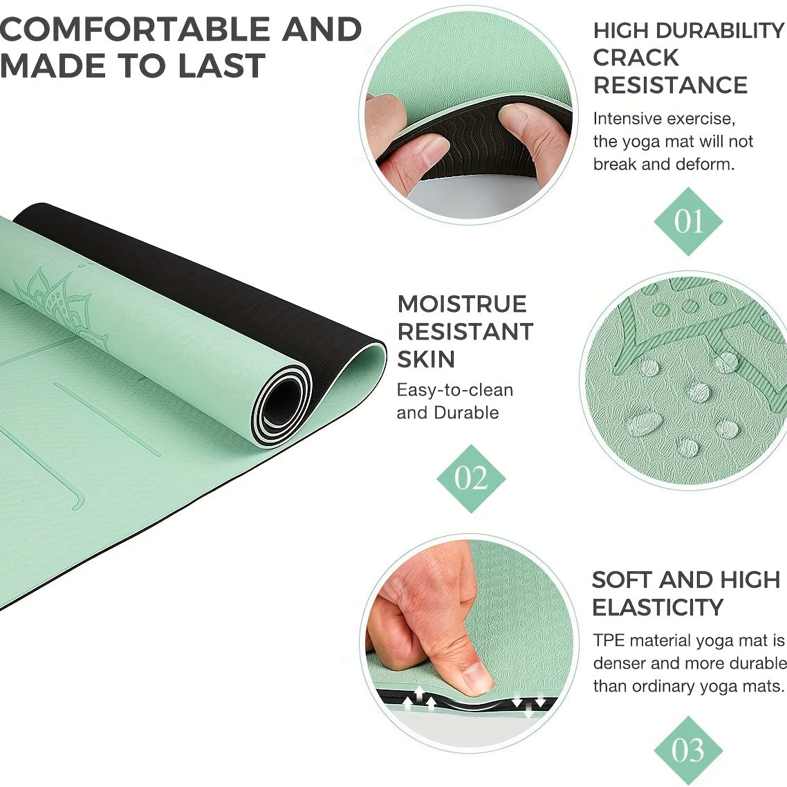 Tapete de Yoga Antiderrapante com Guias de Alinhamento - Tapete de Exercício TPE de Alta Qualidade para Ginásio em Casa, Pilates, Viagem - Durável, Portátil e Fácil de Limpar - Ideal para Yoga