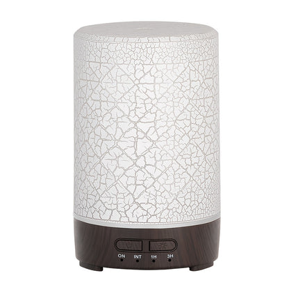 1peça Humidificador de tecnologia de onda de som 150ml com design rachado, pequena máquina de aromaterapia, luz ajustável de 7 cores, luz noturna branca, grão de madeira claro, grão de madeira escuro, humidificador de ar, alimentado por USB, temporizador, difusor de óleo essencial, controlo de botão, silencioso, uso doméstico, humidificador de ar de névoa fria para sala de estar, escritório, yoga, spa, loja, hotel, presente