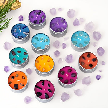 Conjunto de Presente de 7 Velas Perfumadas Coloridas com Pendente de Cristal Natural - 7 Tipos de Velas de Soja com Aromas, Yoga, Natal, Halloween, Presente para Casa para Mulheres e Homens, Ideal para o Natal, Perfeito para o Dia de Ação de Graças