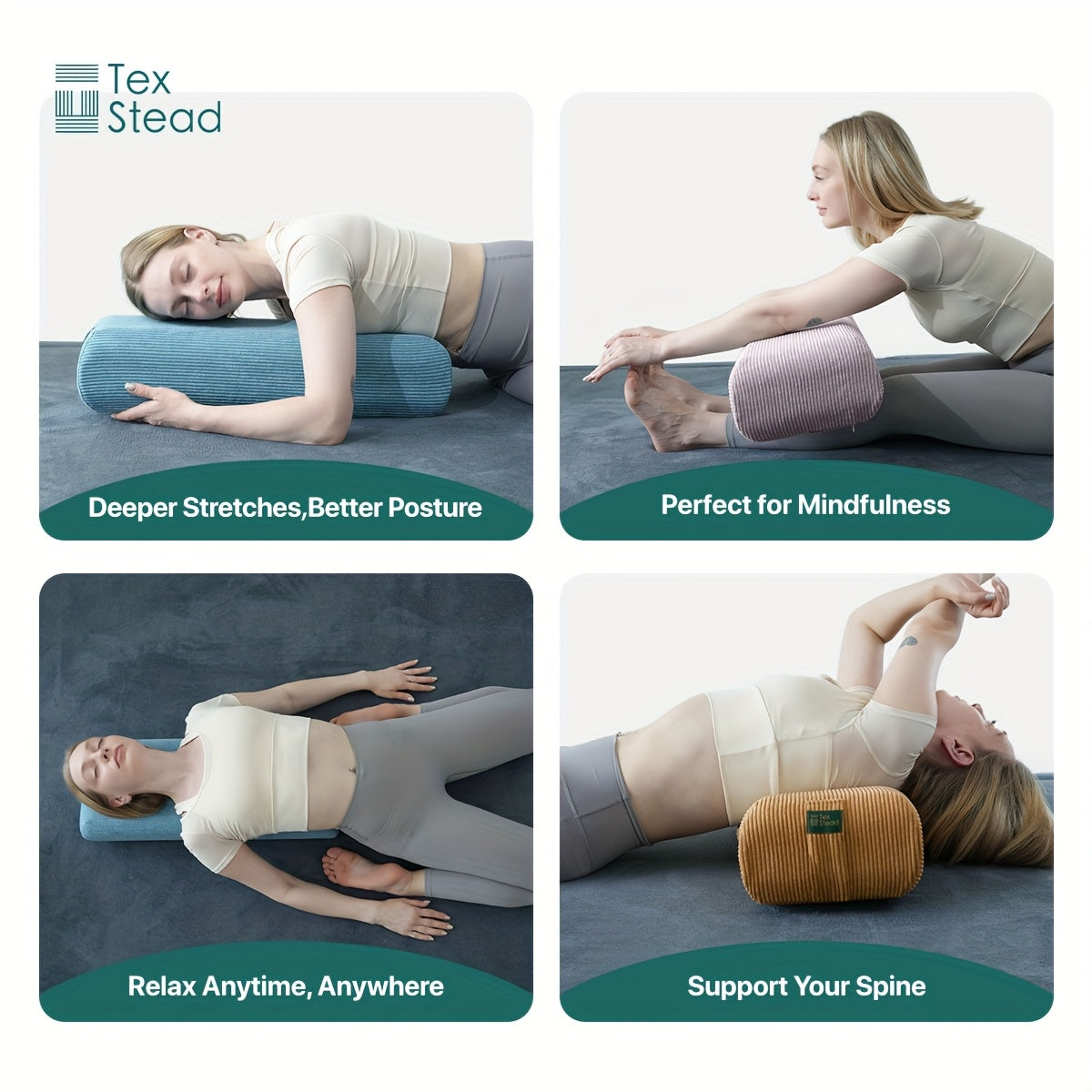 1peça TEXSTEAD Almofada de Yoga Bolster para Posições Restauradoras, Meditação, Alongamento e Suporte para as Costas - Almofada Retangular com Alça de Transporte, Capa Removível, Leve e Firme, Ideal para Uso em Casa ou Estúdio, Disponível em Várias Cores, Acessórios de Yoga, Ferramenta de Yoga Versátil, Design Ergonômico, Tapete de Yoga Durável