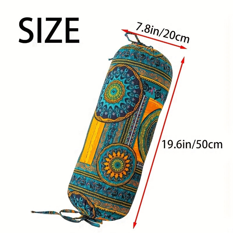 1pc Almofada Cilíndrica Estilo Boêmio com Inserto, Almofada Decorativa Lavável, Fecho de Laço no Pescoço, Costas e Cintura, Adequada para Quarto, Sofá, Escritório, etc., Capa de Tecido de Poliéster L50cm*D20cm com Suporte Ergonômico para o Pescoço, Capa Removível
