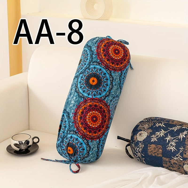 1pc Almofada Cilíndrica Estilo Boêmio com Inserto, Almofada Decorativa Lavável, Fecho de Laço no Pescoço, Costas e Cintura, Adequada para Quarto, Sofá, Escritório, etc., Capa de Tecido de Poliéster L50cm*D20cm com Suporte Ergonômico para o Pescoço, Capa Removível