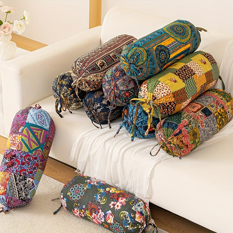 1pc Almofada Cilíndrica Estilo Boêmio com Inserto, Almofada Decorativa Lavável, Fecho de Laço no Pescoço, Costas e Cintura, Adequada para Quarto, Sofá, Escritório, etc., Capa de Tecido de Poliéster L50cm*D20cm com Suporte Ergonômico para o Pescoço, Capa Removível