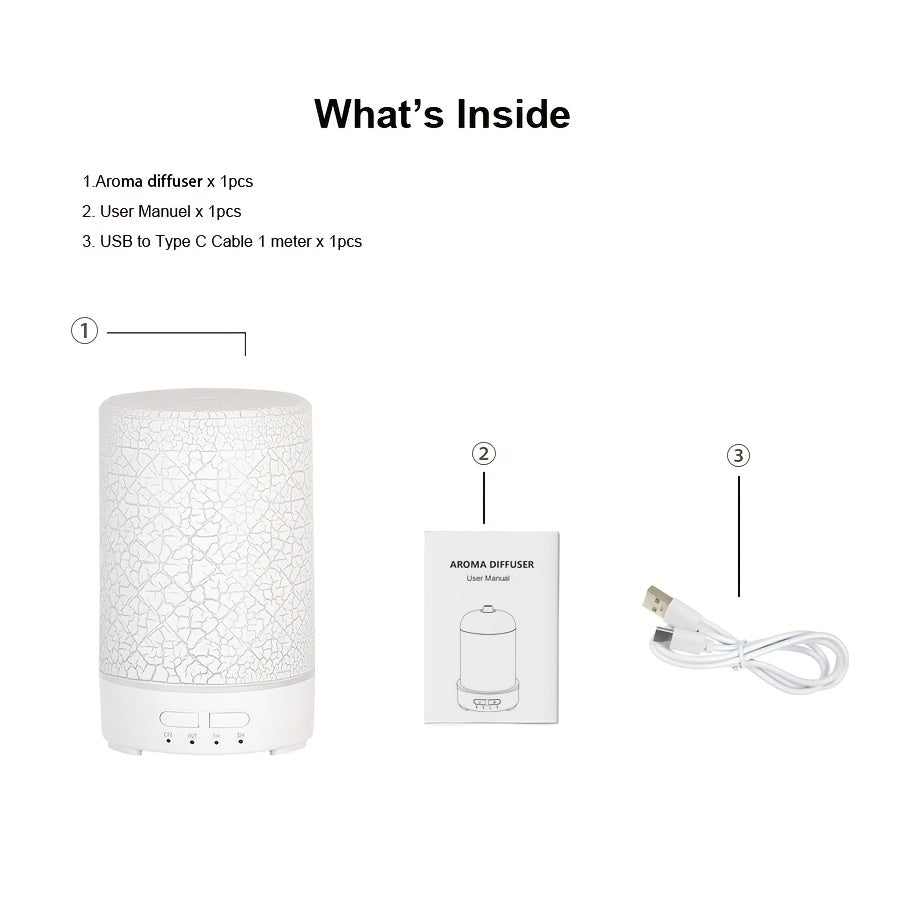 1peça Humidificador de tecnologia de onda de som 150ml com design rachado, pequena máquina de aromaterapia, luz ajustável de 7 cores, luz noturna branca, grão de madeira claro, grão de madeira escuro, humidificador de ar, alimentado por USB, temporizador, difusor de óleo essencial, controlo de botão, silencioso, uso doméstico, humidificador de ar de névoa fria para sala de estar, escritório, yoga, spa, loja, hotel, presente