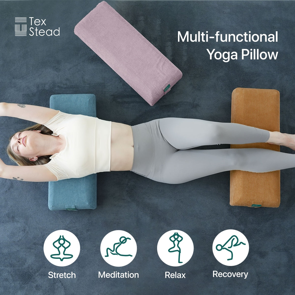 1peça TEXSTEAD Almofada de Yoga Bolster para Posições Restauradoras, Meditação, Alongamento e Suporte para as Costas - Almofada Retangular com Alça de Transporte, Capa Removível, Leve e Firme, Ideal para Uso em Casa ou Estúdio, Disponível em Várias Cores, Acessórios de Yoga, Ferramenta de Yoga Versátil, Design Ergonômico, Tapete de Yoga Durável