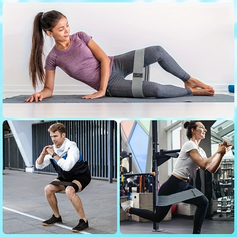 3 faixas de resistência fitness, anéis para elevação do quadril, bandas elásticas circulares para alongamento de yoga. São adequadas para agachamentos e modelar as nádegas