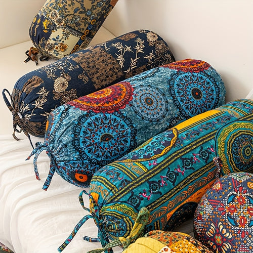 1pc Almofada Cilíndrica Estilo Boêmio com Inserto, Almofada Decorativa Lavável, Fecho de Laço no Pescoço, Costas e Cintura, Adequada para Quarto, Sofá, Escritório, etc., Capa de Tecido de Poliéster L50cm*D20cm com Suporte Ergonômico para o Pescoço, Capa Removível