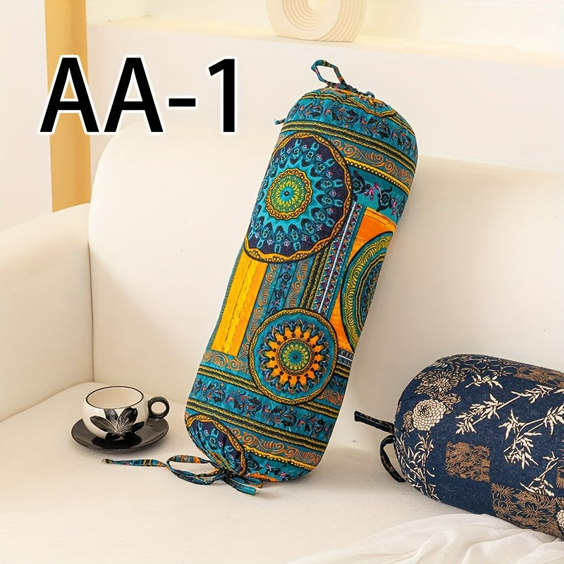 1pc Almofada Cilíndrica Estilo Boêmio com Inserto, Almofada Decorativa Lavável, Fecho de Laço no Pescoço, Costas e Cintura, Adequada para Quarto, Sofá, Escritório, etc., Capa de Tecido de Poliéster L50cm*D20cm com Suporte Ergonômico para o Pescoço, Capa Removível