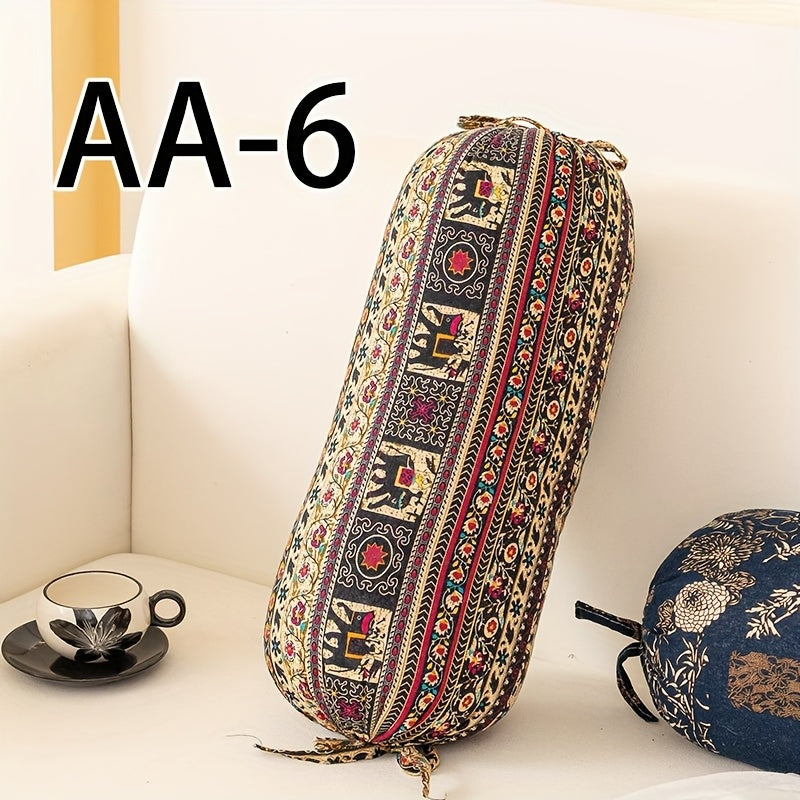 1pc Almofada Cilíndrica Estilo Boêmio com Inserto, Almofada Decorativa Lavável, Fecho de Laço no Pescoço, Costas e Cintura, Adequada para Quarto, Sofá, Escritório, etc., Capa de Tecido de Poliéster L50cm*D20cm com Suporte Ergonômico para o Pescoço, Capa Removível