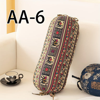 1pc Almofada Cilíndrica Estilo Boêmio com Inserto, Almofada Decorativa Lavável, Fecho de Laço no Pescoço, Costas e Cintura, Adequada para Quarto, Sofá, Escritório, etc., Capa de Tecido de Poliéster L50cm*D20cm com Suporte Ergonômico para o Pescoço, Capa Removível