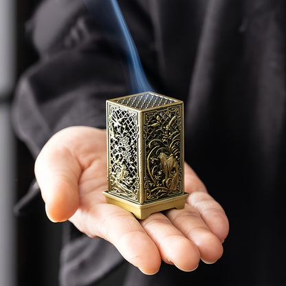 1 Suporte de Incenso Chinesa Elegante e Vazado - Caixa de Metal para Uso Interior - Ideal para Natal, Halloween, Páscoa, Hanukkah - Decoração Perfeita para Casa e Cerimónia do Chá