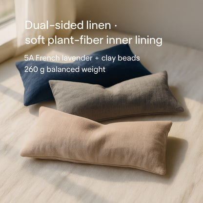 Almofada de Olhos Ponderada em Linho | Capa de Dupla Face, Bolsa Interior em Fibra Vegetal, Contas de Argila e Lavanda Francesa 5A, Enchimento de 260g, Tecido de 20g, Compressão Quente ou Fria, Segura para Micro-ondas e Congelador, Reutilizável para Dormir, Olhos Secos, Migrê, Yoga