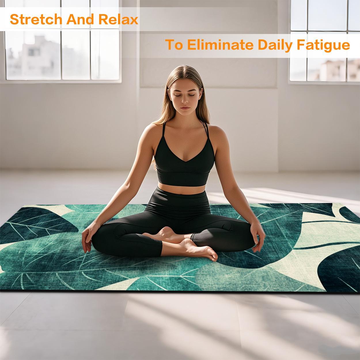 Tapete de Yoga Antiderrapante com Padrão de Folhas Verdes - Tapete Natural para Fitness, Pilates, Dança e Atividades ao Ar Livre, Superfície Espessa e Antideslizante