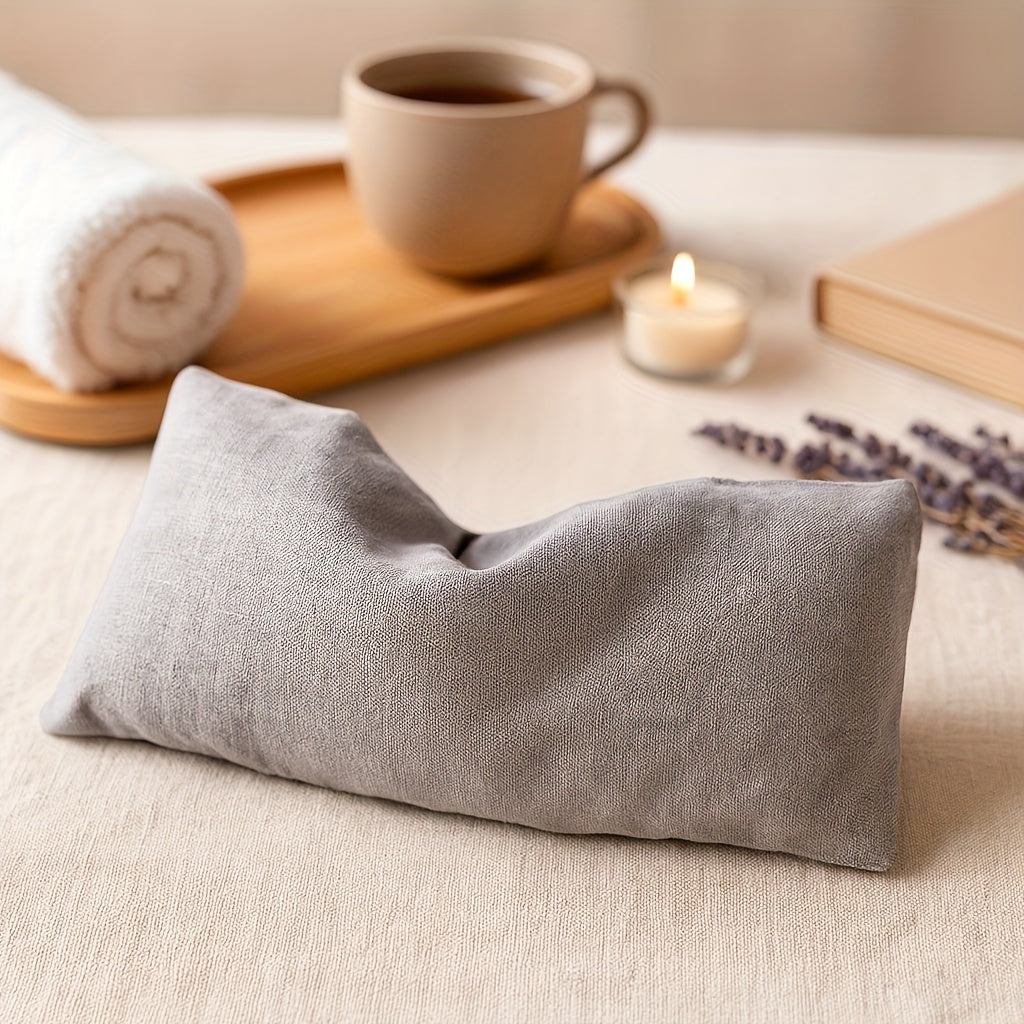 Almofada de Olhos Ponderada em Linho | Capa de Dupla Face, Bolsa Interior em Fibra Vegetal, Contas de Argila e Lavanda Francesa 5A, Enchimento de 260g, Tecido de 20g, Compressão Quente ou Fria, Segura para Micro-ondas e Congelador, Reutilizável para Dormir, Olhos Secos, Migrê, Yoga