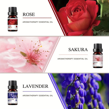 Conjunto de 6 Frascos de Óleos Essenciais | Cada 10ML, Inclui Difusor, Vela, Queimador, Pedra, Humidificador, Uso em Carro & Casa, Presente de Natal Perfeito