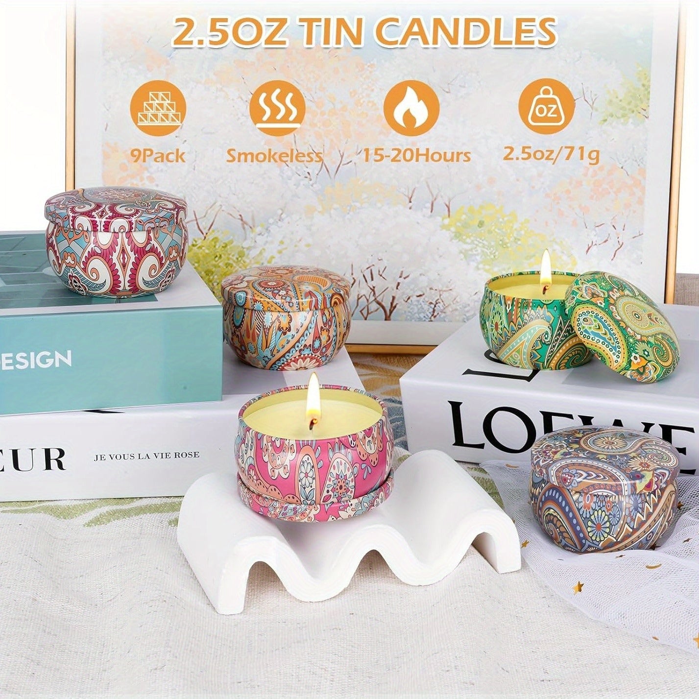 Kit de 4 Velas Aromáticas com 4 Fragrâncias: Gardênia, Fresia, Campainha, Lavanda. Potes Sortidos. Ideal para Yoga, Meditação, Natal, Feriados e Festas. Melhora o Ambiente. Presente Festivo Perfeito. Uso em Todas as Estações