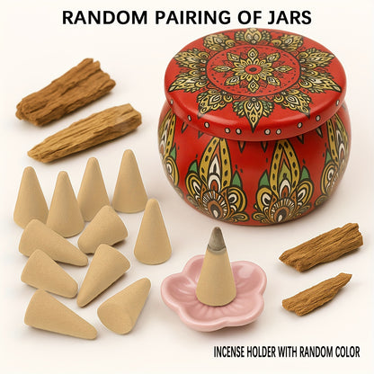 QICAI XIAOLU Cone de Luxo Artesanal - 5 Aromas (Rosa, Lavanda, Jasmim, Oud/Agarwood, Artemísia) em Recipiente de Mármore, Varinha de Purificação à Base de Plantas para Yoga, Meditação, Auxílio ao Sono, Presente Relaxante para Homens