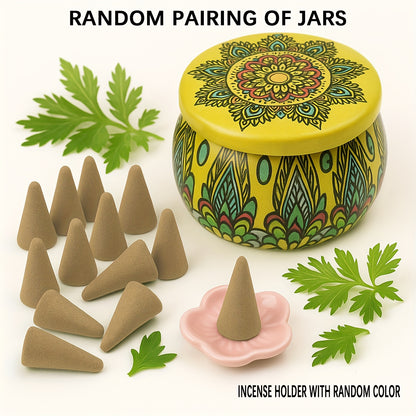 QICAI XIAOLU Cone de Luxo Artesanal - 5 Aromas (Rosa, Lavanda, Jasmim, Oud/Agarwood, Artemísia) em Recipiente de Mármore, Varinha de Purificação à Base de Plantas para Yoga, Meditação, Auxílio ao Sono, Presente Relaxante para Homens