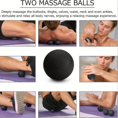 Kit de Rolo de Espuma 4 em 1 Preto com 2 Bolas de Massagem e Bastão de Massagem para Fitness, Yoga e Pilates - Kit Completo para Relaxamento Profundo