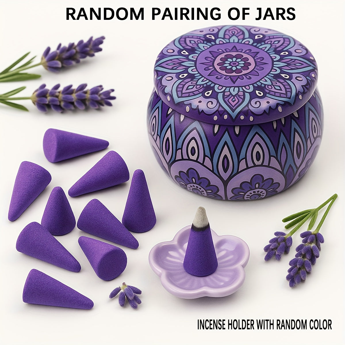 QICAI XIAOLU Cone de Luxo Artesanal - 5 Aromas (Rosa, Lavanda, Jasmim, Oud/Agarwood, Artemísia) em Recipiente de Mármore, Varinha de Purificação à Base de Plantas para Yoga, Meditação, Auxílio ao Sono, Presente Relaxante para Homens