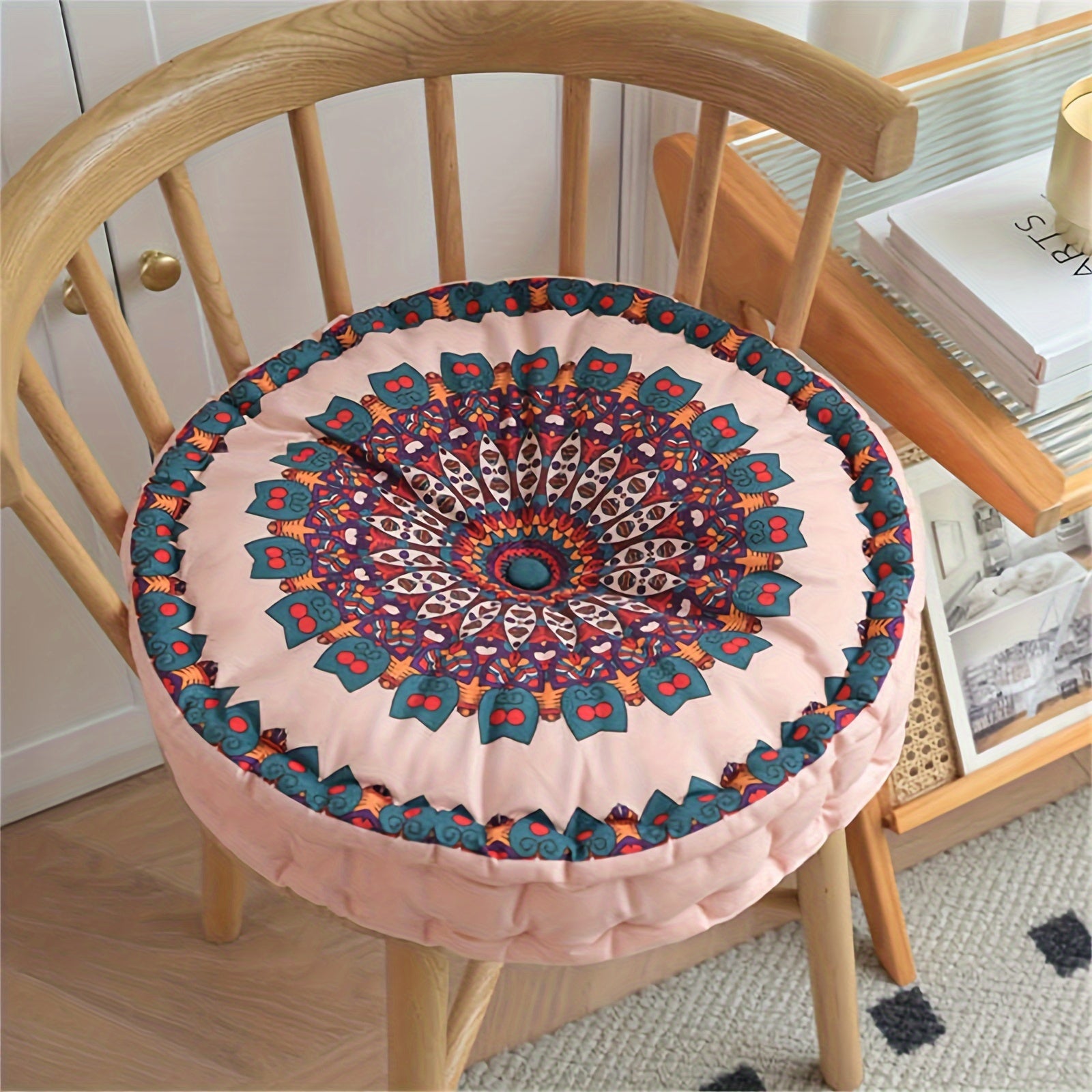 Almofada Redonda Estilo Bohemian para Decoração de Casa, Tapete de Yoga para Sala e Ambientes Externos