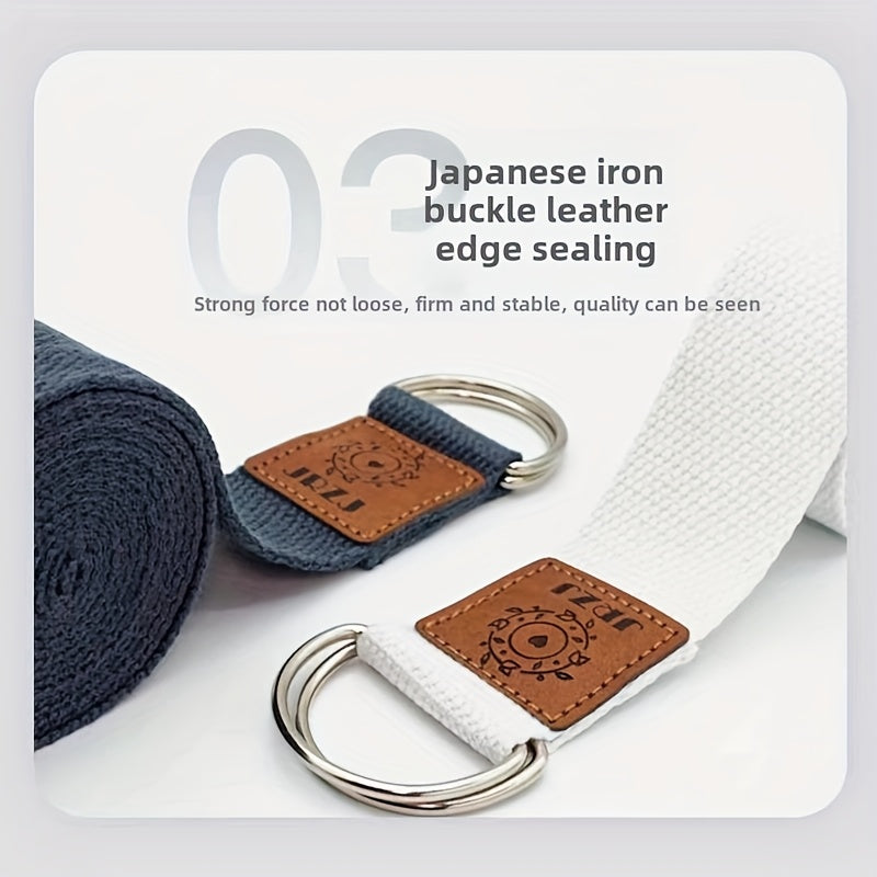 Cinto de alongamento não elástico para Ashtanga Yoga de 1.8m para fitness, abertura de ombro e aquecimento - Sukhame acessório de fitness em fibra de poliéster branco com anéis metálicos, perfeito para exercícios de alongamento, yoga e desporto