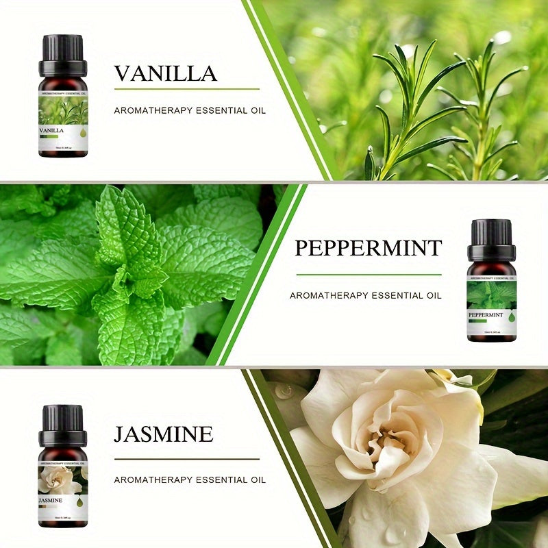 Conjunto de 6 Frascos de Óleos Essenciais | Cada 10ML, Inclui Difusor, Vela, Queimador, Pedra, Humidificador, Uso em Carro & Casa, Presente de Natal Perfeito