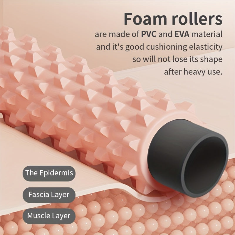 Conjunto de 2 rolos de espuma de alta densidade de tamanho grande, efetivamente ajuda na forma do corpo, material EVA, coluna de ioga estilo dente de lobo 3D, coluna de massagem fascial, adequado para fitness em casa, relaxamento, massagem de ginásio, massagem de longa duração no escritório.