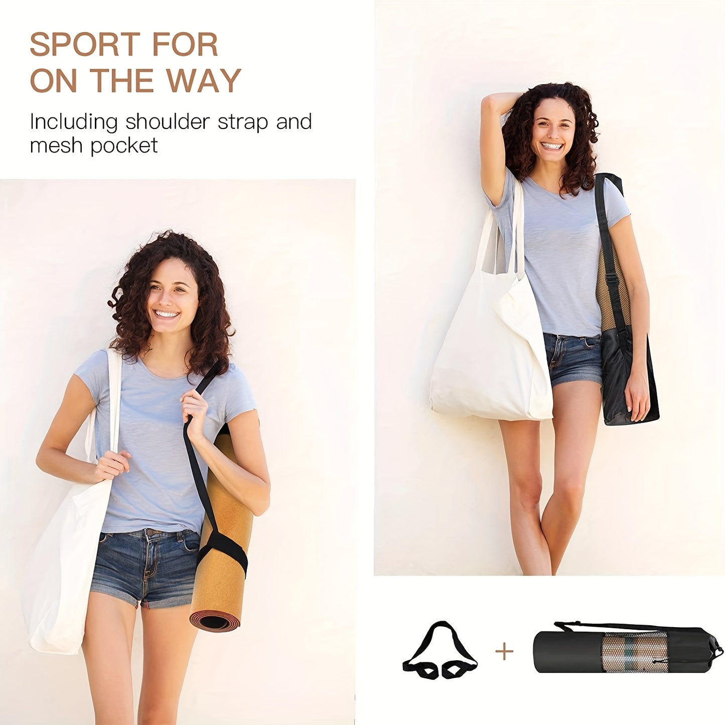 Tapete de Yoga de Cortiça Premium 182,88 x 60,96 cm Cortiça Natural Resistente ao Suor Design de Dupla Camada Antiderrapante TPE com Alças e Bolsa de Yoga - Adequado para Homens e Mulheres Perfeito para Yoga, Pilates, Exercícios de Fitness