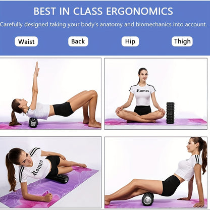 Kit de Rolo de Espuma 4 em 1 Preto com 2 Bolas de Massagem e Bastão de Massagem para Fitness, Yoga e Pilates - Kit Completo para Relaxamento Profundo