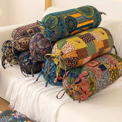 1pc Almofada Cilíndrica Estilo Boêmio com Inserto, Almofada Decorativa Lavável, Fecho de Laço no Pescoço, Costas e Cintura, Adequada para Quarto, Sofá, Escritório, etc., Capa de Tecido de Poliéster L50cm*D20cm com Suporte Ergonômico para o Pescoço, Capa Removível