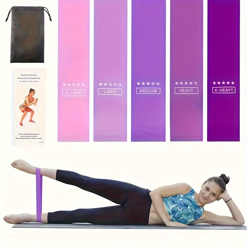 Conjunto de 5 Bandas de Resistência QZE para Mulheres - Bandas de Alongamento Versáteis com Níveis Variados, Ideais para Levantamento de Quadril, Modelagem Corporal & Treino de Força, Acessórios de Treino, Agachamento Profundo