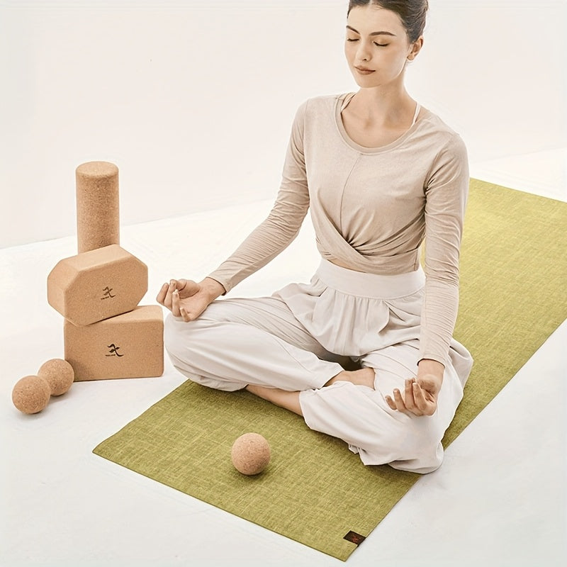 Tapete de Yoga de Linho - Tapete de Fitness Portátil de Alta Qualidade, Antiderrapante, para Mulheres, Ideal para Treinos em Casa e Meditação, Tapete de Yoga Extra Grosso