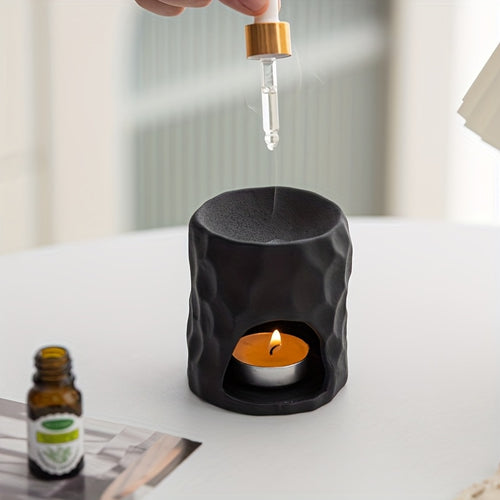 Difusor de Aroma e Queimador de Cera de Cerâmica Artesanal - Inspirado no Wabi-Sabi - Aquecedor de Óleos Essenciais com Suporte para Vela de Chá, Cerâmica Preta/Branca para Decoração de Casa, Presente de Relaxamento, Difusor de Baixa Manutenção para Óleos e Velas