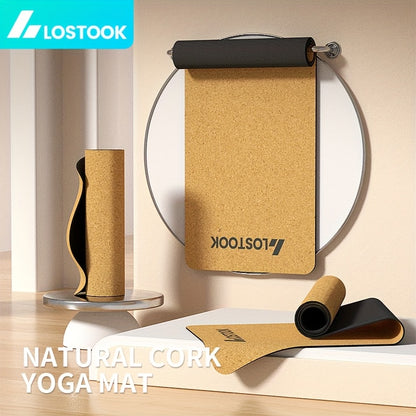 Tapete de Yoga em Cortiça Natural - Tapete de Fitness TPE Antiderrapante com Design Floral, Castanho Escuro, Perfeito para Yoga, Pilates e Exercícios no Chão, Tapete de Yoga Extra Grosso, Acessório de Pilates, Equipamento de Exercício Elegante, Superfície de Treino Durável