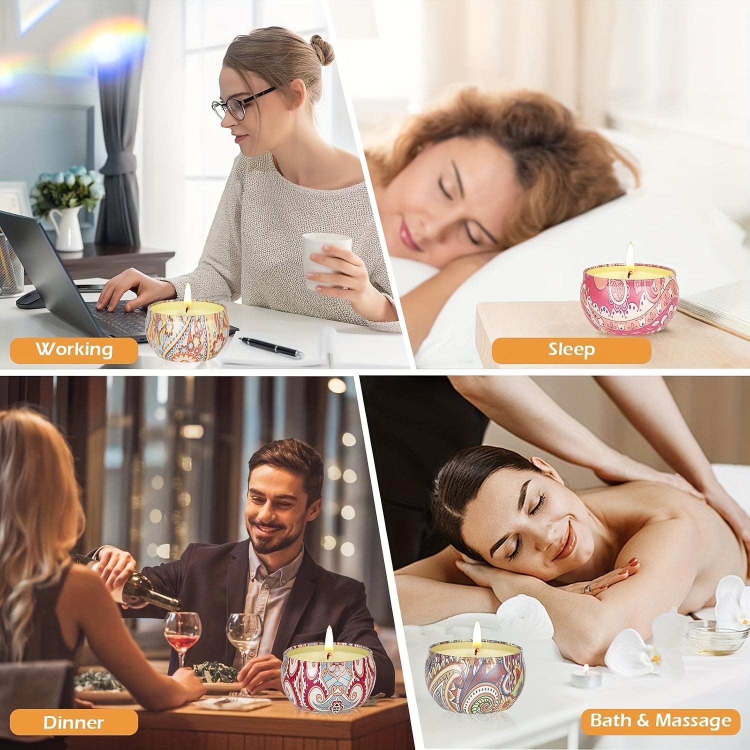 Kit de 4 Velas Aromáticas com 4 Fragrâncias: Gardênia, Fresia, Campainha, Lavanda. Potes Sortidos. Ideal para Yoga, Meditação, Natal, Feriados e Festas. Melhora o Ambiente. Presente Festivo Perfeito. Uso em Todas as Estações