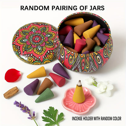 QICAI XIAOLU Cone de Luxo Artesanal - 5 Aromas (Rosa, Lavanda, Jasmim, Oud/Agarwood, Artemísia) em Recipiente de Mármore, Varinha de Purificação à Base de Plantas para Yoga, Meditação, Auxílio ao Sono, Presente Relaxante para Homens