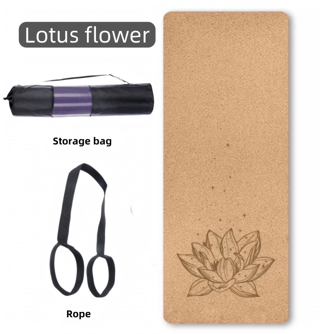 Tapete de Yoga de Cortiça Premium 182,88 x 60,96 cm Cortiça Natural Resistente ao Suor Design de Dupla Camada Antiderrapante TPE com Alças e Bolsa de Yoga - Adequado para Homens e Mulheres Perfeito para Yoga, Pilates, Exercícios de Fitness