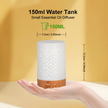 1peça Humidificador de tecnologia de onda de som 150ml com design rachado, pequena máquina de aromaterapia, luz ajustável de 7 cores, luz noturna branca, grão de madeira claro, grão de madeira escuro, humidificador de ar, alimentado por USB, temporizador, difusor de óleo essencial, controlo de botão, silencioso, uso doméstico, humidificador de ar de névoa fria para sala de estar, escritório, yoga, spa, loja, hotel, presente