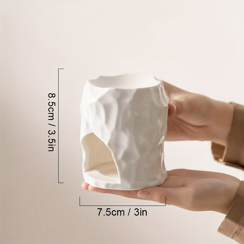 Difusor de Aroma e Queimador de Cera de Cerâmica Artesanal - Inspirado no Wabi-Sabi - Aquecedor de Óleos Essenciais com Suporte para Vela de Chá, Cerâmica Preta/Branca para Decoração de Casa, Presente de Relaxamento, Difusor de Baixa Manutenção para Óleos e Velas