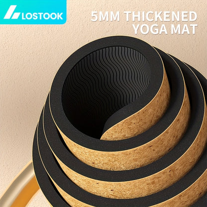 Tapete de Yoga em Cortiça Natural - Tapete de Fitness TPE Antiderrapante com Design Floral, Castanho Escuro, Perfeito para Yoga, Pilates e Exercícios no Chão, Tapete de Yoga Extra Grosso, Acessório de Pilates, Equipamento de Exercício Elegante, Superfície de Treino Durável