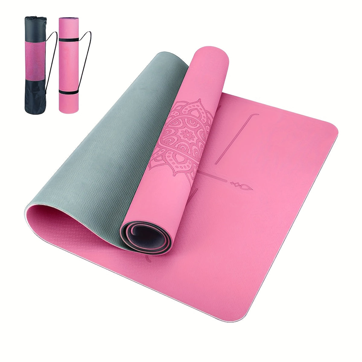 Tapete de Yoga Antiderrapante com Guias de Alinhamento - Tapete de Exercício TPE de Alta Qualidade para Ginásio em Casa, Pilates, Viagem - Durável, Portátil e Fácil de Limpar - Ideal para Yoga