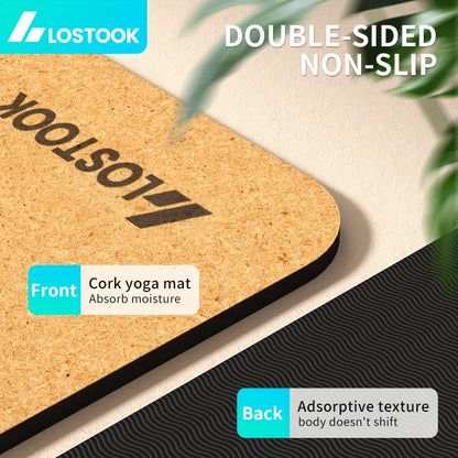 Tapete de Yoga em Cortiça Natural - Tapete de Fitness TPE Antiderrapante com Design Floral, Castanho Escuro, Perfeito para Yoga, Pilates e Exercícios no Chão, Tapete de Yoga Extra Grosso, Acessório de Pilates, Equipamento de Exercício Elegante, Superfície de Treino Durável