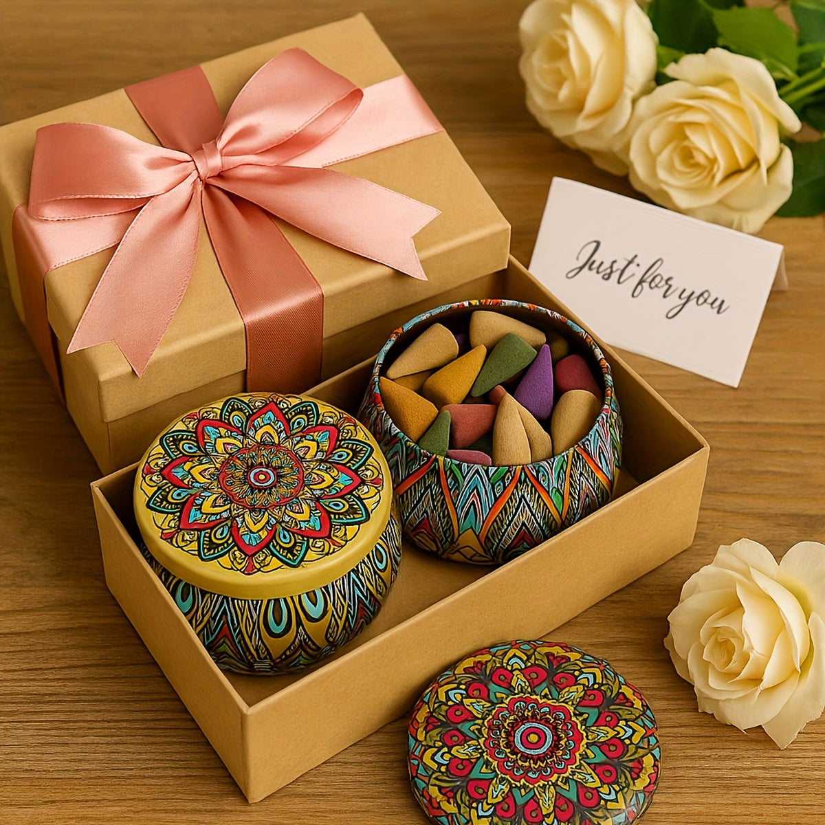 QICAI XIAOLU Cone de Luxo Artesanal - 5 Aromas (Rosa, Lavanda, Jasmim, Oud/Agarwood, Artemísia) em Recipiente de Mármore, Varinha de Purificação à Base de Plantas para Yoga, Meditação, Auxílio ao Sono, Presente Relaxante para Homens