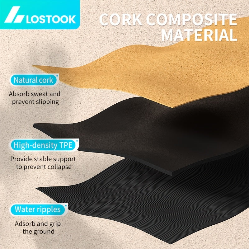 Tapete de Yoga em Cortiça Natural - Tapete de Fitness TPE Antiderrapante com Design Floral, Castanho Escuro, Perfeito para Yoga, Pilates e Exercícios no Chão, Tapete de Yoga Extra Grosso, Acessório de Pilates, Equipamento de Exercício Elegante, Superfície de Treino Durável